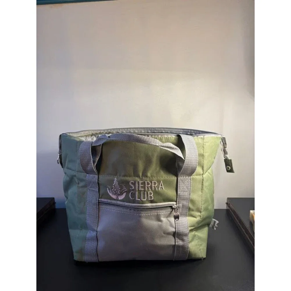 Sierra Club Insulated Cooler Tote Bag Green Grey Zip Top Carry Handles